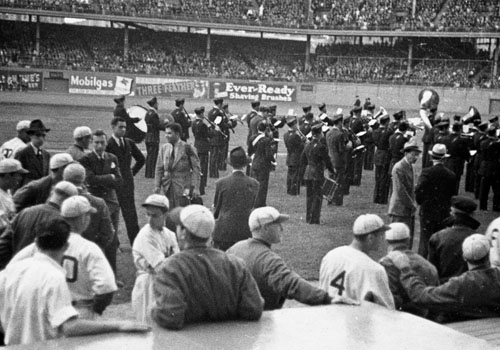 Brass band before first night game at Ebbets Field.